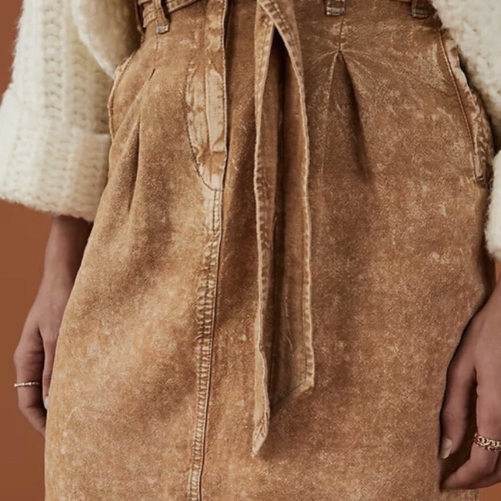 Anthropologie Pilcro Rhoda Tan Linen Paperbag Waist Mini Skirt Size 6